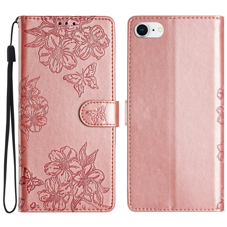 Cherry Blossom Butterfly Skin Feel Embossed PU Phone Case, Series 6