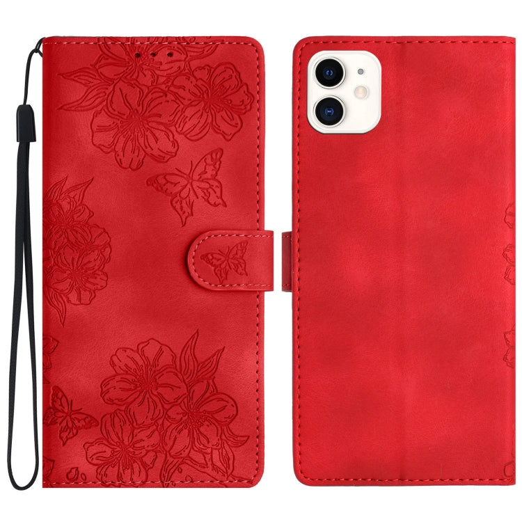 Cherry Blossom Butterfly Skin Feel Embossed PU Phone Case, Series 9