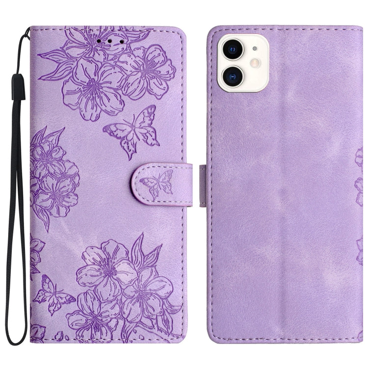 Cherry Blossom Butterfly Skin Feel Embossed PU Phone Case, Series 9