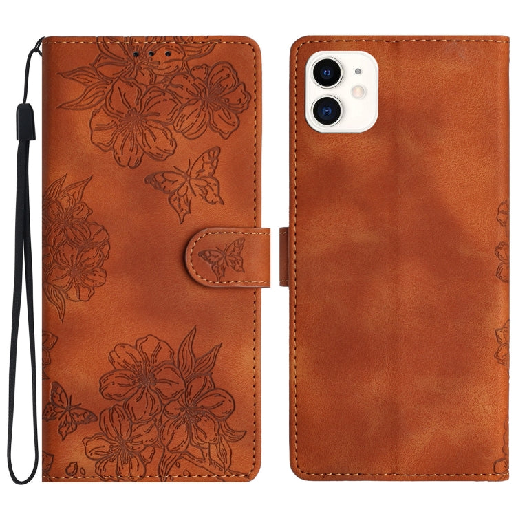 Cherry Blossom Butterfly Skin Feel Embossed PU Phone Case, Series 9