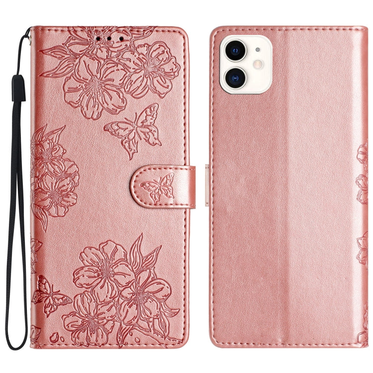 Cherry Blossom Butterfly Skin Feel Embossed PU Phone Case, Series 9