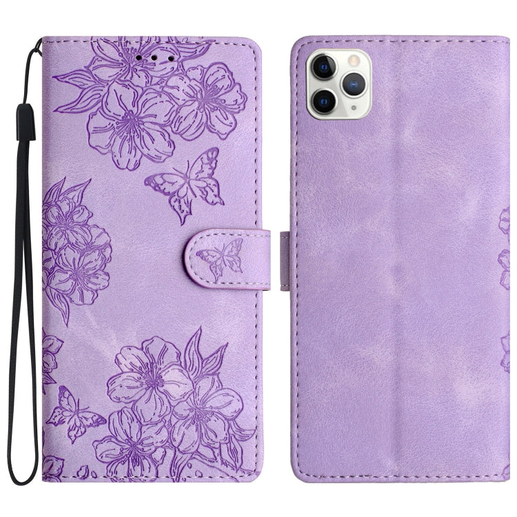 Cherry Blossom Butterfly Skin Feel Embossed PU Phone Case, Series 3