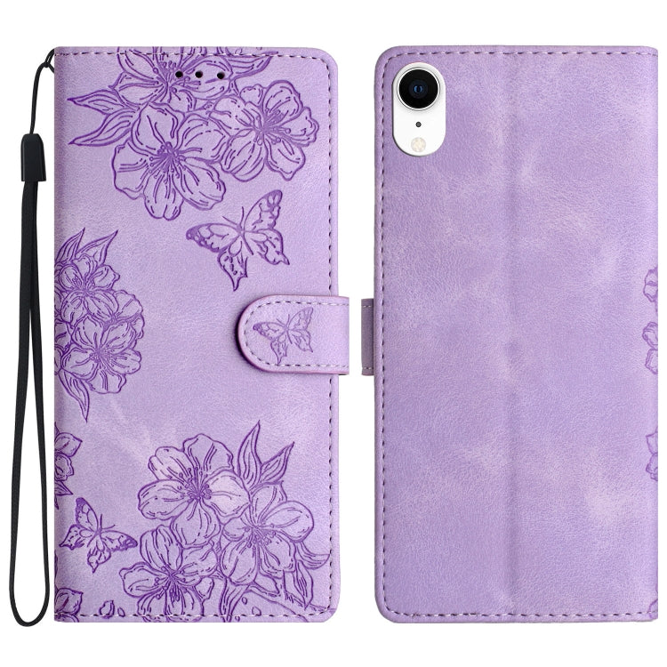 Cherry Blossom Butterfly Skin Feel Embossed PU Phone Case, Series 5