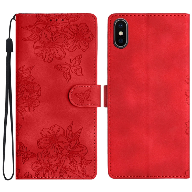 Cherry Blossom Butterfly Skin Feel Embossed PU Phone Case, Series 5