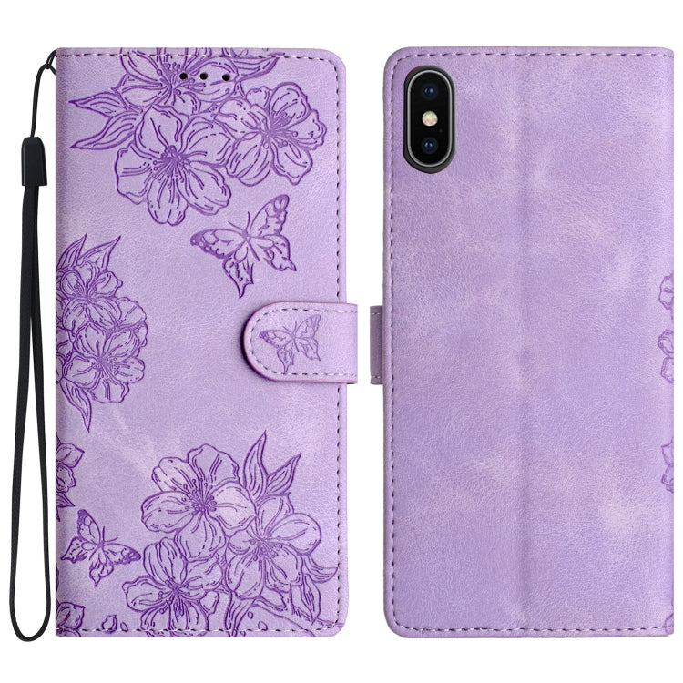 Cherry Blossom Butterfly Skin Feel Embossed PU Phone Case, Series 5