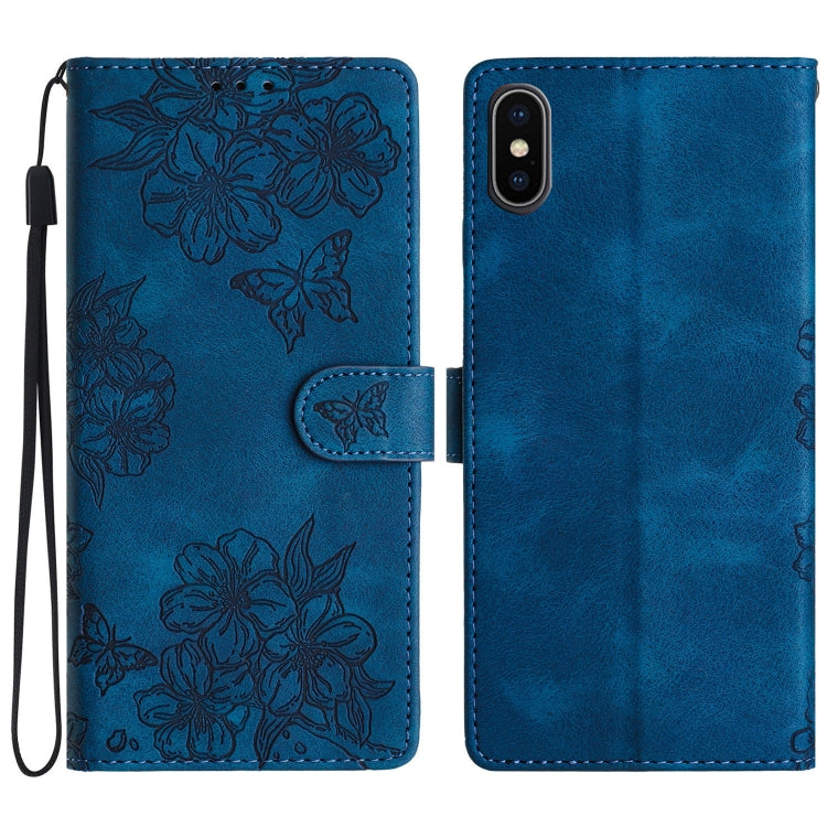 Cherry Blossom Butterfly Skin Feel Embossed PU Phone Case, Series 5