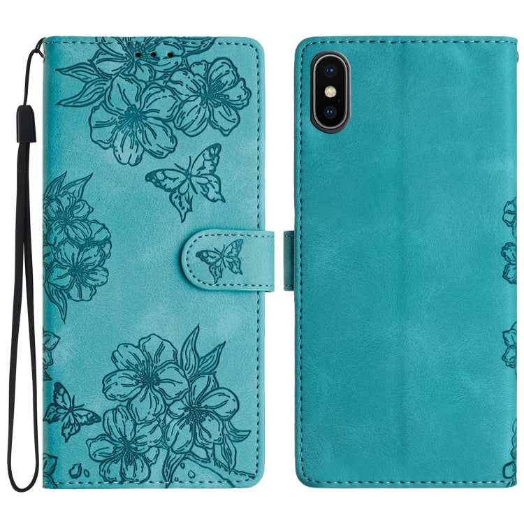 Cherry Blossom Butterfly Skin Feel Embossed PU Phone Case, Series 5