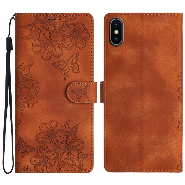 Cherry Blossom Butterfly Skin Feel Embossed PU Phone Case, Series 5