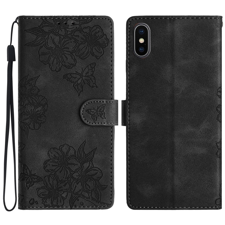 Cherry Blossom Butterfly Skin Feel Embossed PU Phone Case, Series 5