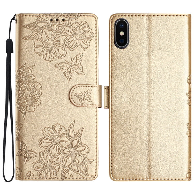 Cherry Blossom Butterfly Skin Feel Embossed PU Phone Case, Series 5