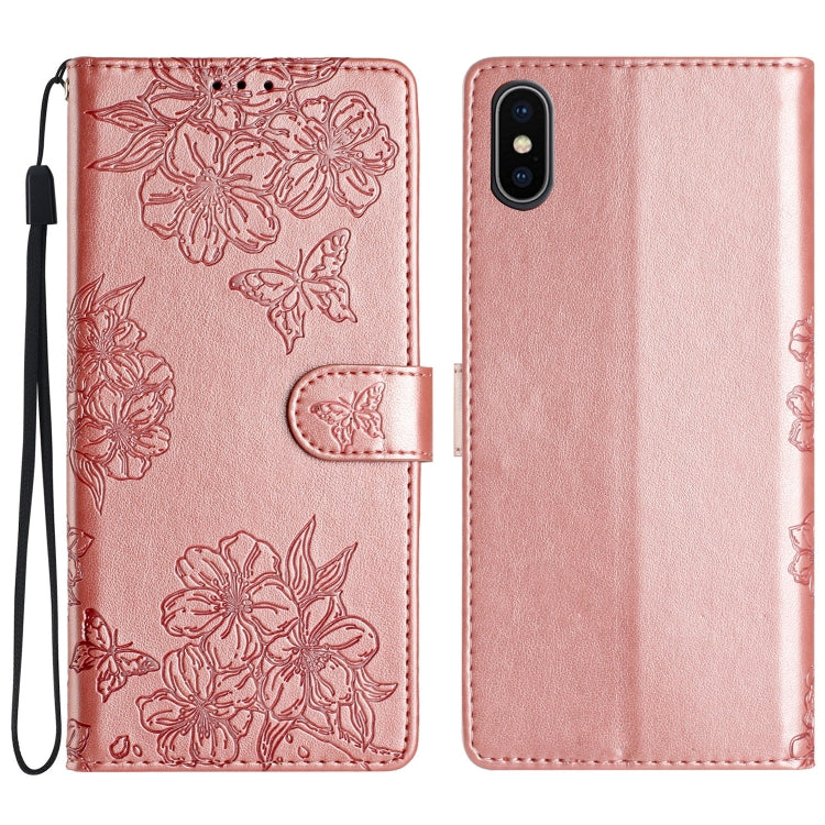 Cherry Blossom Butterfly Skin Feel Embossed PU Phone Case, Series 5