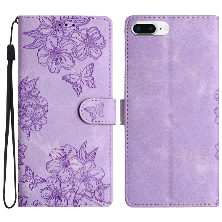 Cherry Blossom Butterfly Skin Feel Embossed PU Phone Case, Series 2