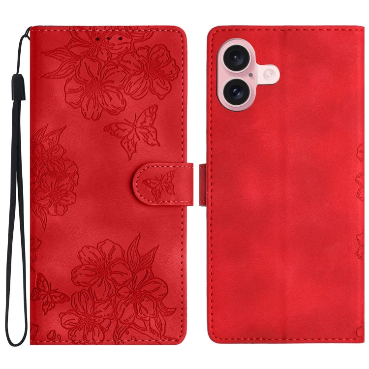 Cherry Blossom Butterfly Skin Feel Embossed PU Phone Case, Series 6