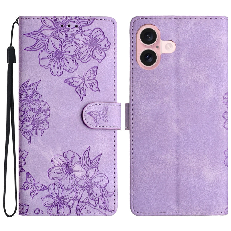 Cherry Blossom Butterfly Skin Feel Embossed PU Phone Case, Series 6