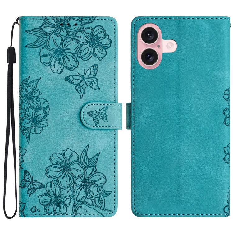 Cherry Blossom Butterfly Skin Feel Embossed PU Phone Case, Series 6