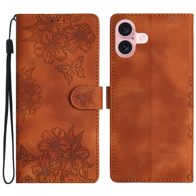 Cherry Blossom Butterfly Skin Feel Embossed PU Phone Case, Series 6