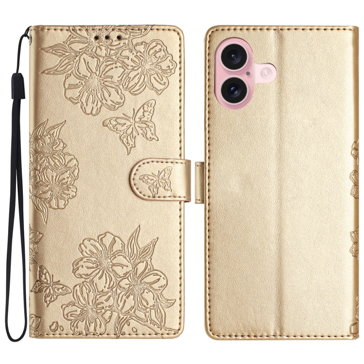 Cherry Blossom Butterfly Skin Feel Embossed PU Phone Case, Series 6