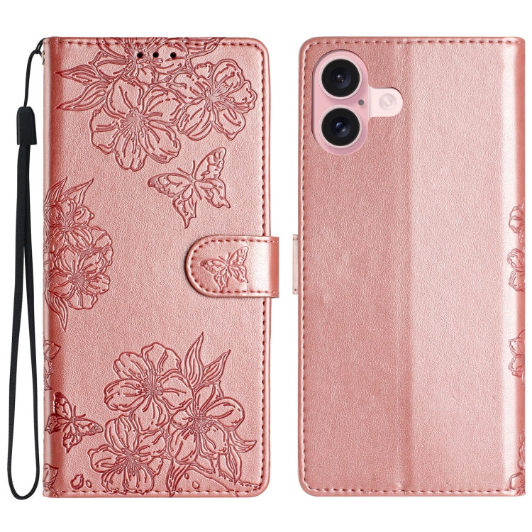 Cherry Blossom Butterfly Skin Feel Embossed PU Phone Case, Series 6