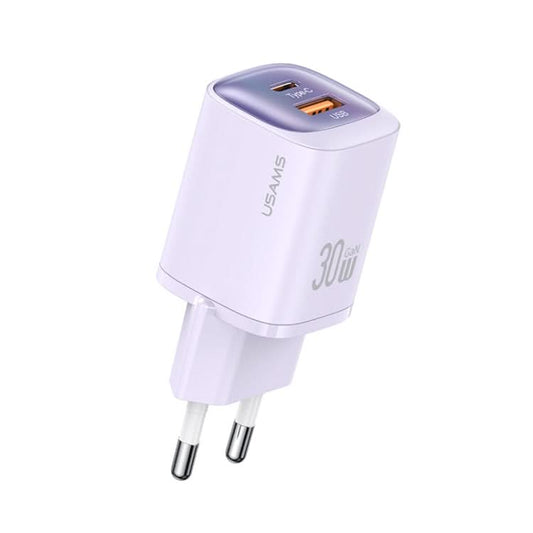 USAMS CC254 30W USB+USB-C / Type-C Dual Port GaN Fast Charger, EU Plug