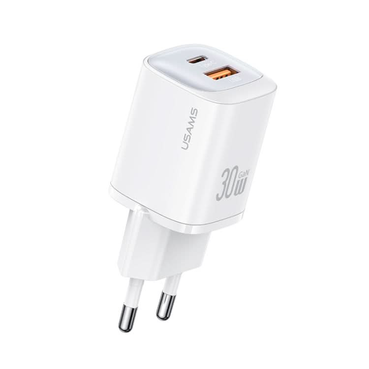 USAMS CC254 30W USB+USB-C / Type-C Dual Port GaN Fast Charger, EU Plug