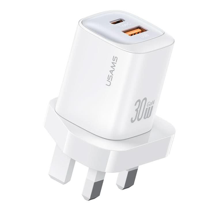 USAMS CC256 30W USB+USB-C / Type-C Dual Port GaN Fast Charger, UK Plug