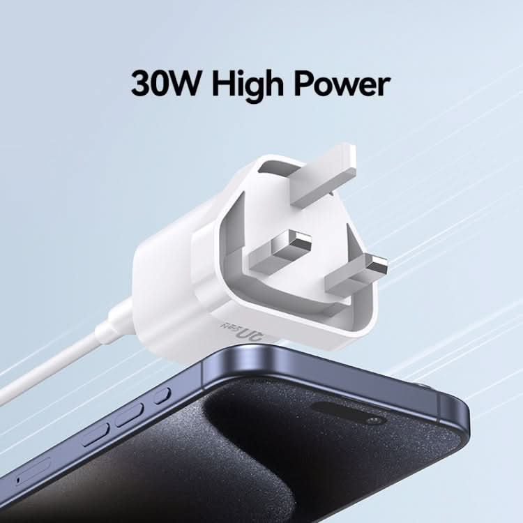 USAMS CC256 30W USB+USB-C / Type-C Dual Port GaN Fast Charger, UK Plug