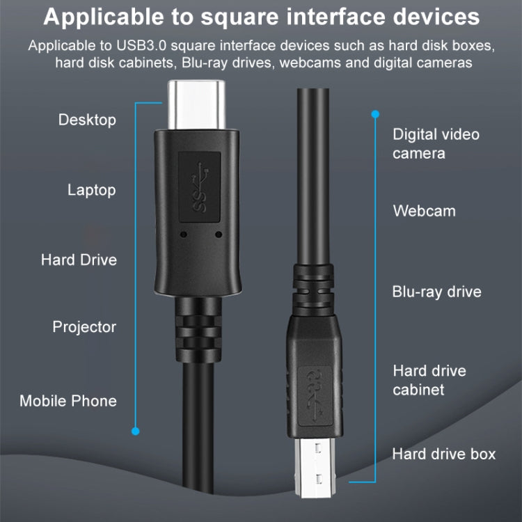 USB-C / Type-C3.1 to USB3.0 Male Square Port Printer Extension Data Cable