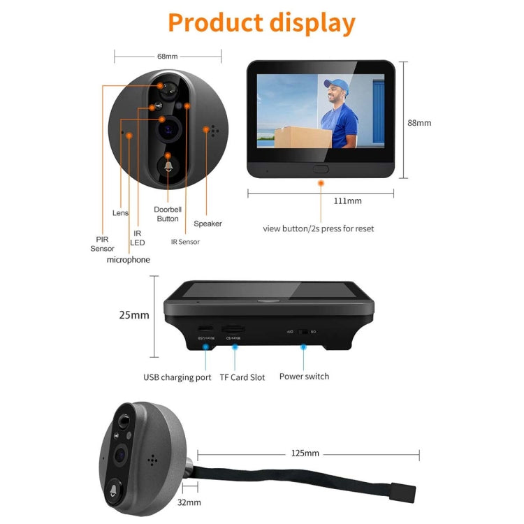 ESCAM C89 1080P 4.3 inch Smart Digital Door Viewer, Support Wide Angle PIR & Night Vision Photo