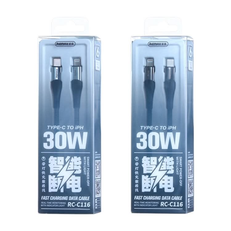 REMAX RC-C116 1.2m 30W Type-C to 8 Pin Smart Power-off Fast Charging Data Cable