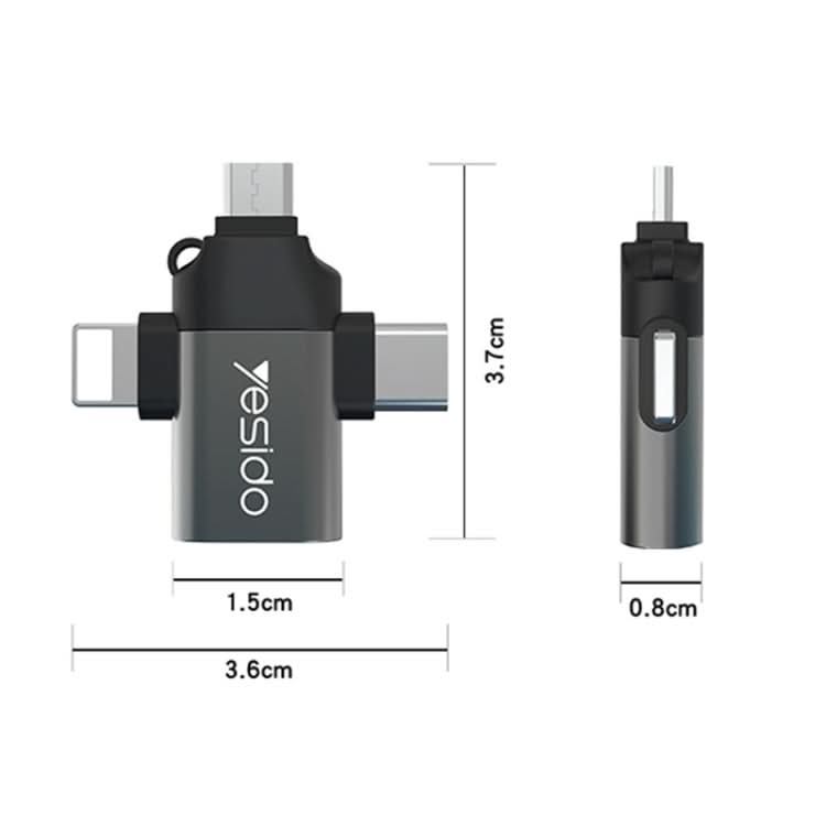 Yesido GS15 3 in 1 USB to USB-C / Type C + Micro USB + 8 Pin OTG Adapter