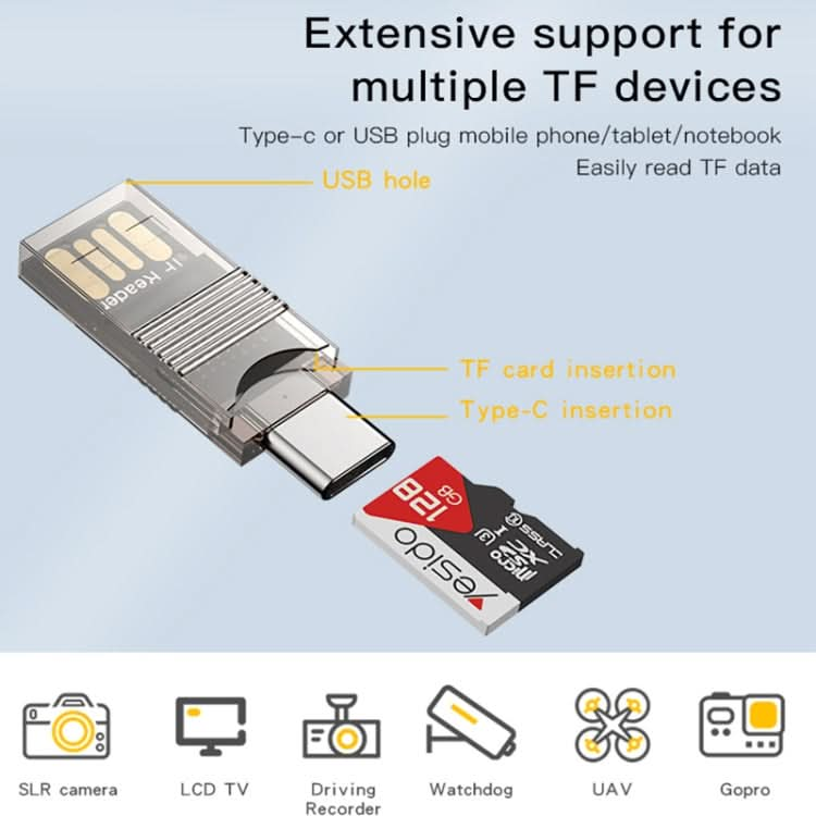 Yesido GS21 USB 3.0 to USB-C / Type-C + TF Card 2 in 1 OTG Card Reader Adapter