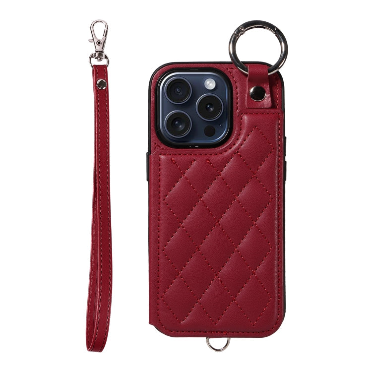 Rhombic Texture Card Bag Phone Case with Short Lanyard, Series 6