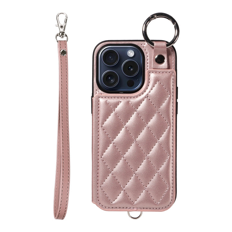 Rhombic Texture Card Bag Phone Case with Short Lanyard, Series 6