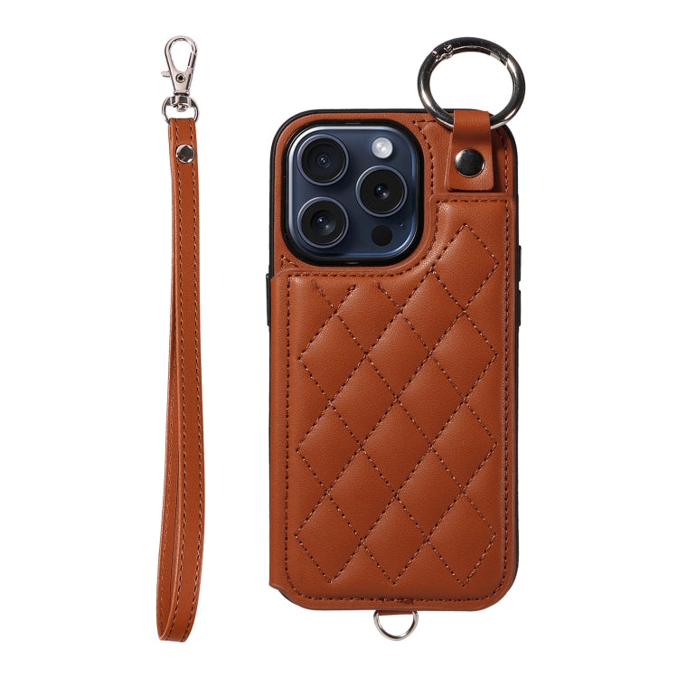 Rhombic Texture Card Bag Phone Case with Short Lanyard, Series 6