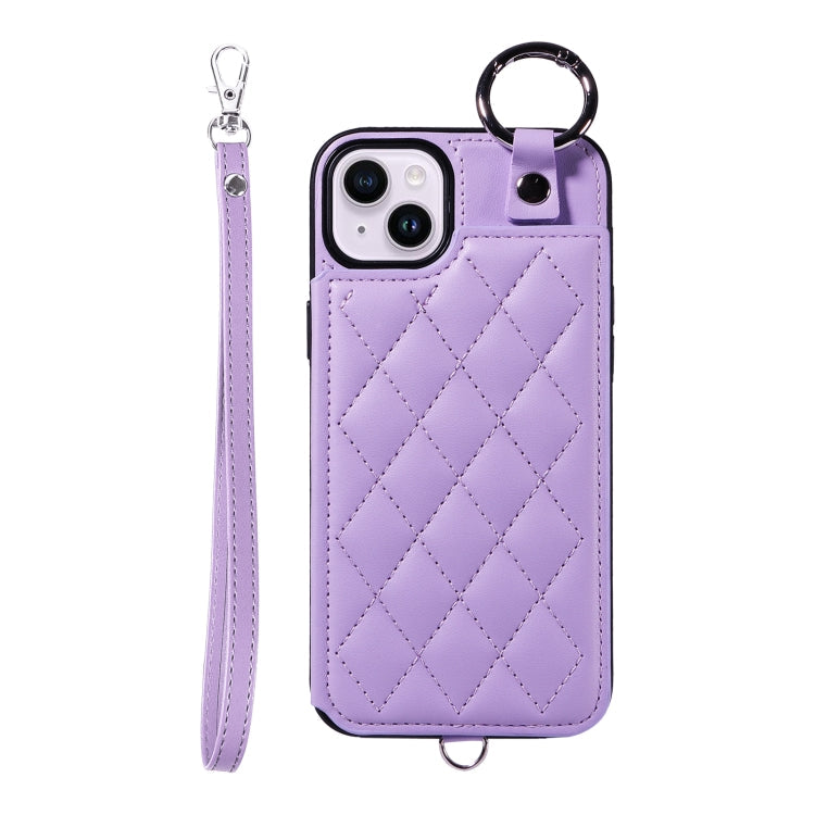 Rhombic Texture Card Bag Phone Case with Short Lanyard, Series 4