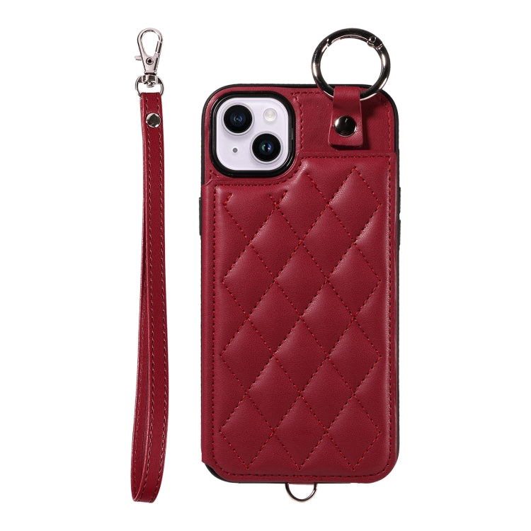 Rhombic Texture Card Bag Phone Case with Short Lanyard, Series 4