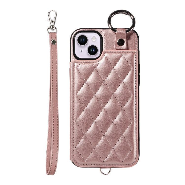 Rhombic Texture Card Bag Phone Case with Short Lanyard, Series 4