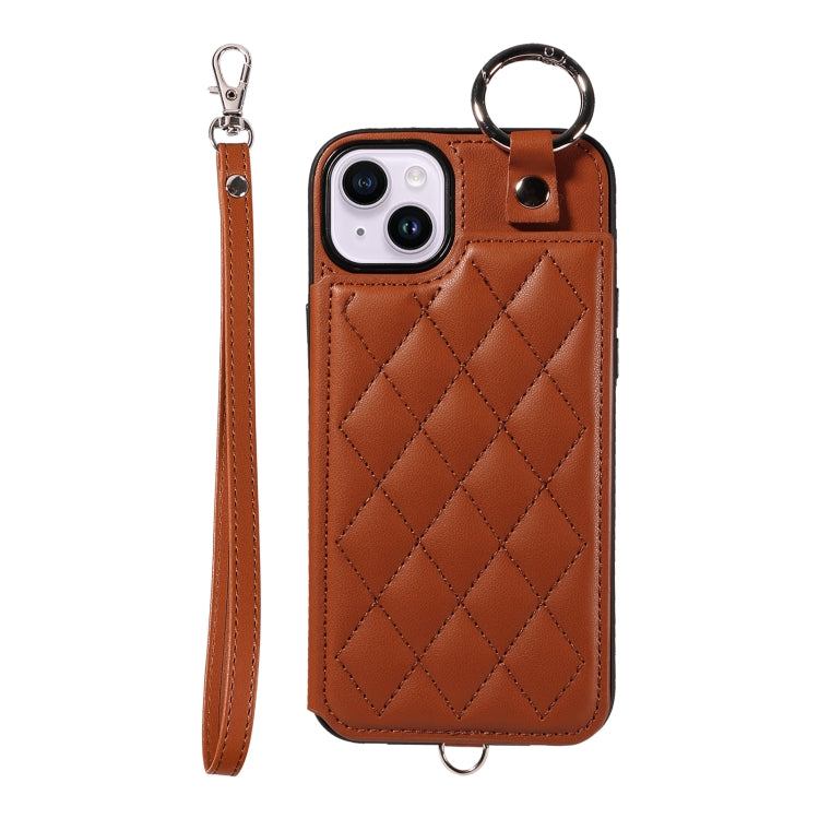 Rhombic Texture Card Bag Phone Case with Short Lanyard, Series 4