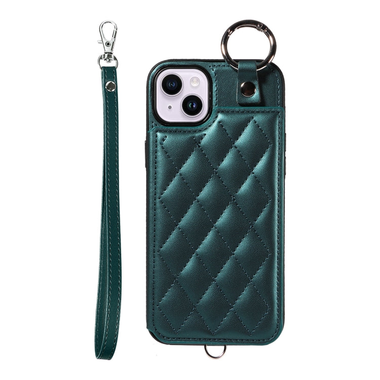 Rhombic Texture Card Bag Phone Case with Short Lanyard, Series 4