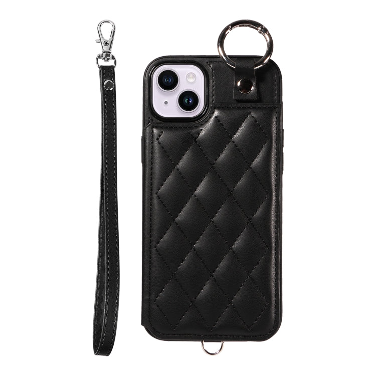 Rhombic Texture Card Bag Phone Case with Short Lanyard, Series 4