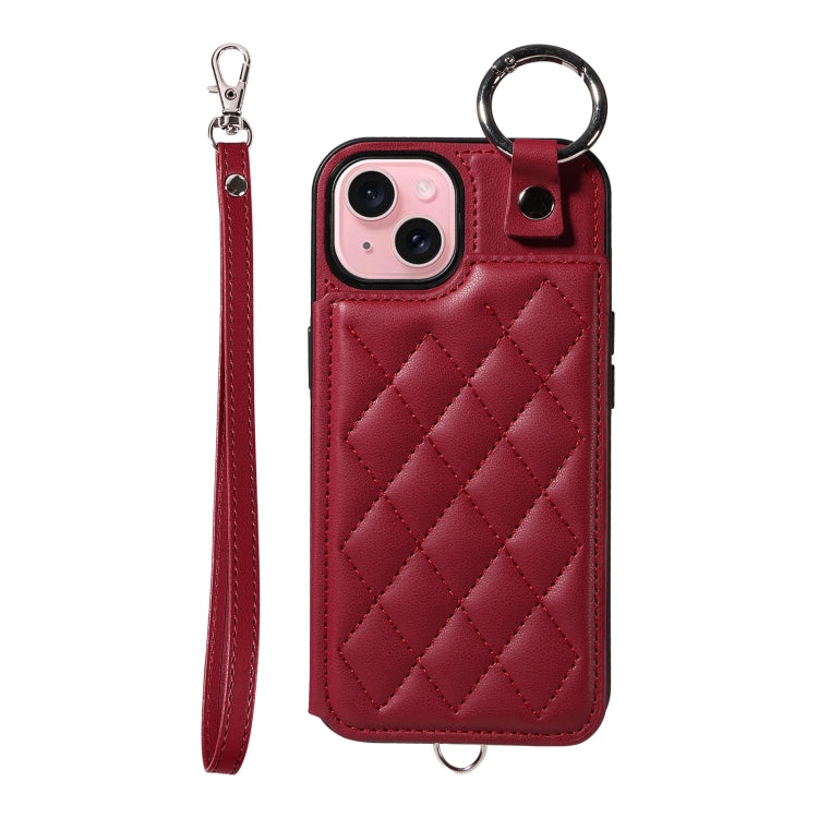 Rhombic Texture Card Bag Phone Case with Short Lanyard, Series 5