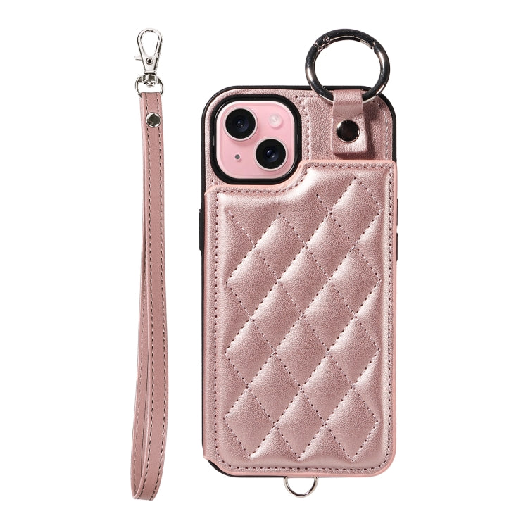 Rhombic Texture Card Bag Phone Case with Short Lanyard, Series 5