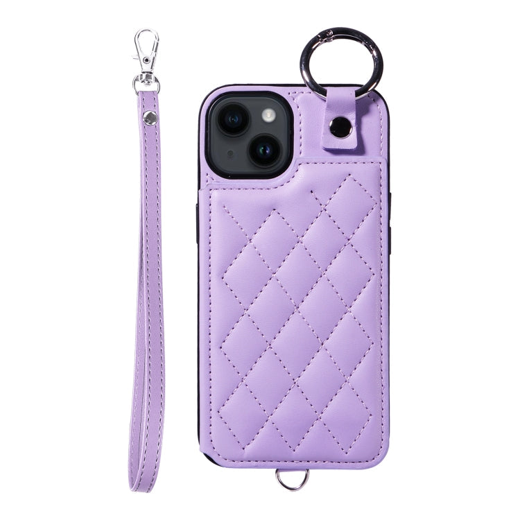 Rhombic Texture Card Bag Phone Case with Short Lanyard, Series 2