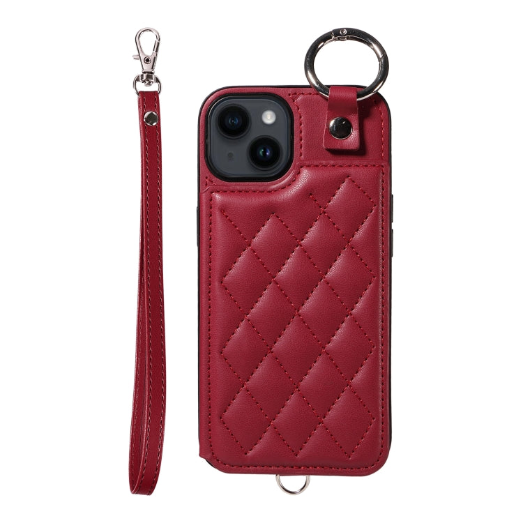 Rhombic Texture Card Bag Phone Case with Short Lanyard, Series 2