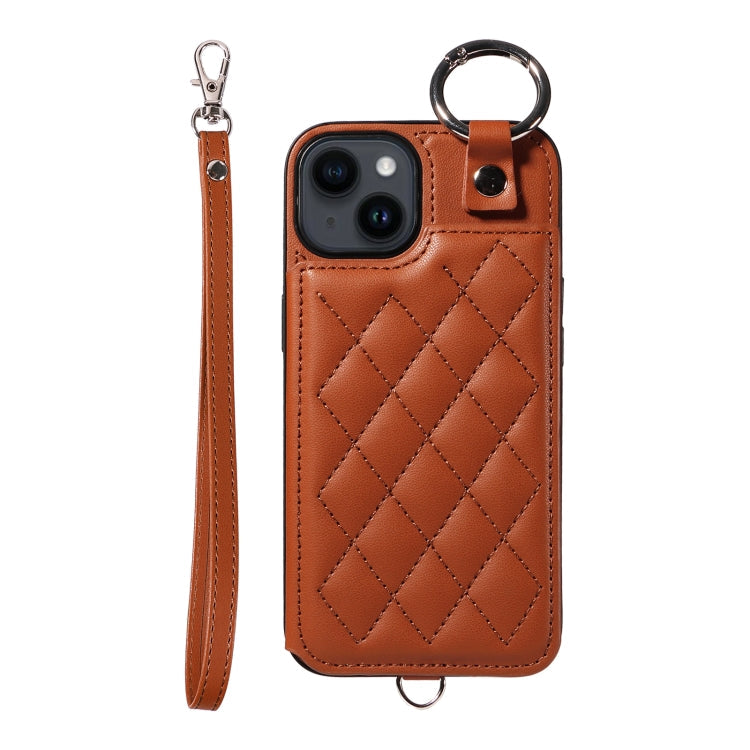 Rhombic Texture Card Bag Phone Case with Short Lanyard, Series 2