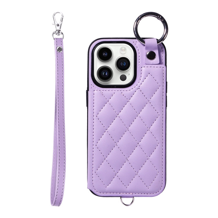 Rhombic Texture Card Bag Phone Case with Short Lanyard, Series 6