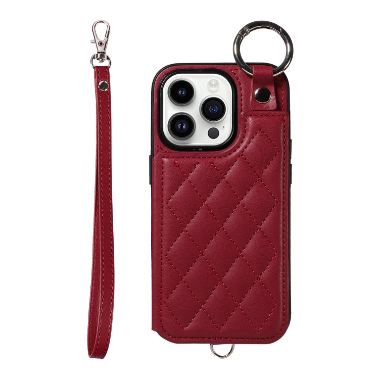 Rhombic Texture Card Bag Phone Case with Short Lanyard, Series 6