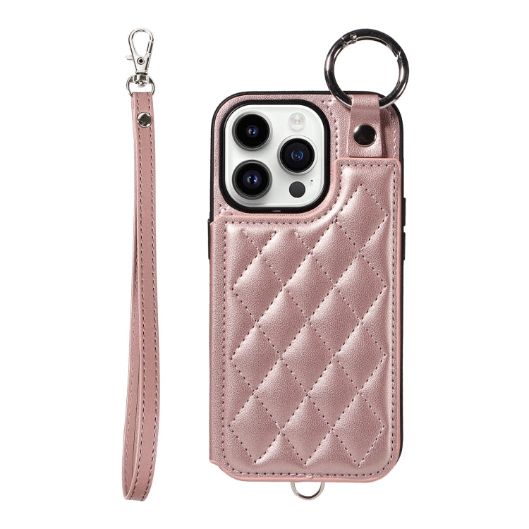 Rhombic Texture Card Bag Phone Case with Short Lanyard, Series 6