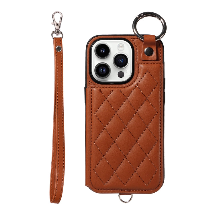 Rhombic Texture Card Bag Phone Case with Short Lanyard, Series 6