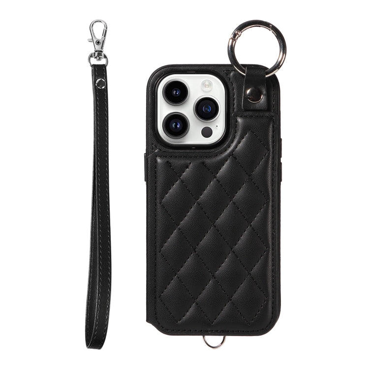 Rhombic Texture Card Bag Phone Case with Short Lanyard, Series 6